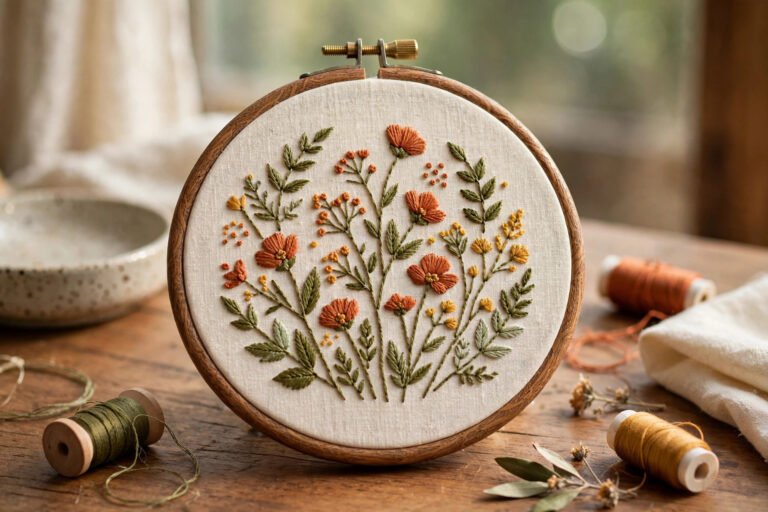 Floral embroidery hoop art