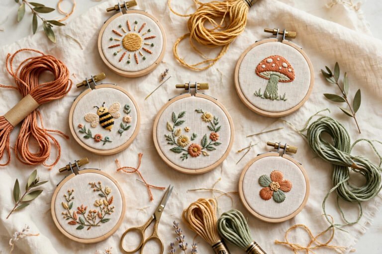Cute mini embroidery hoops with motifs