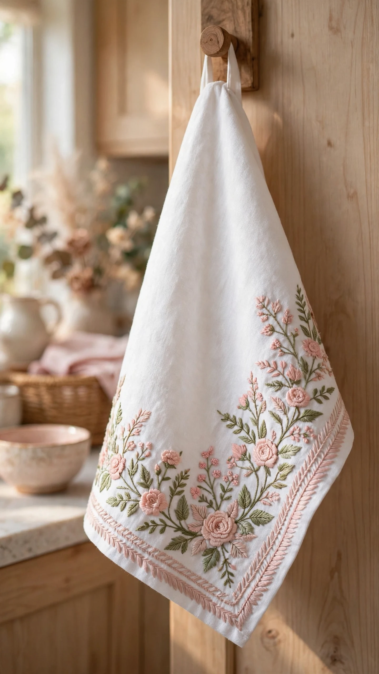 Kitchen quote tea towel embroidery idea for beginners