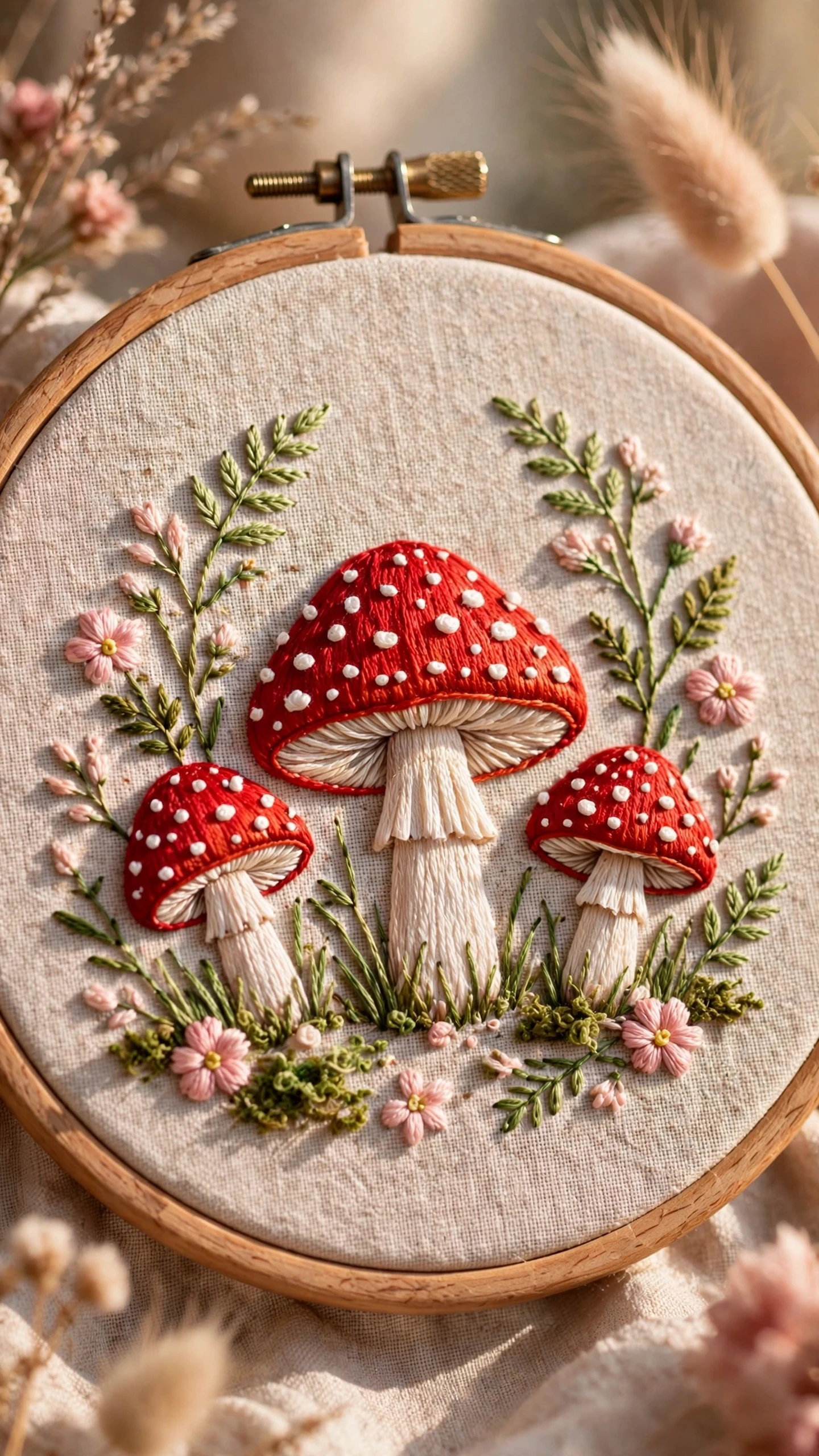 Mushroom garden embroidery idea for beginners