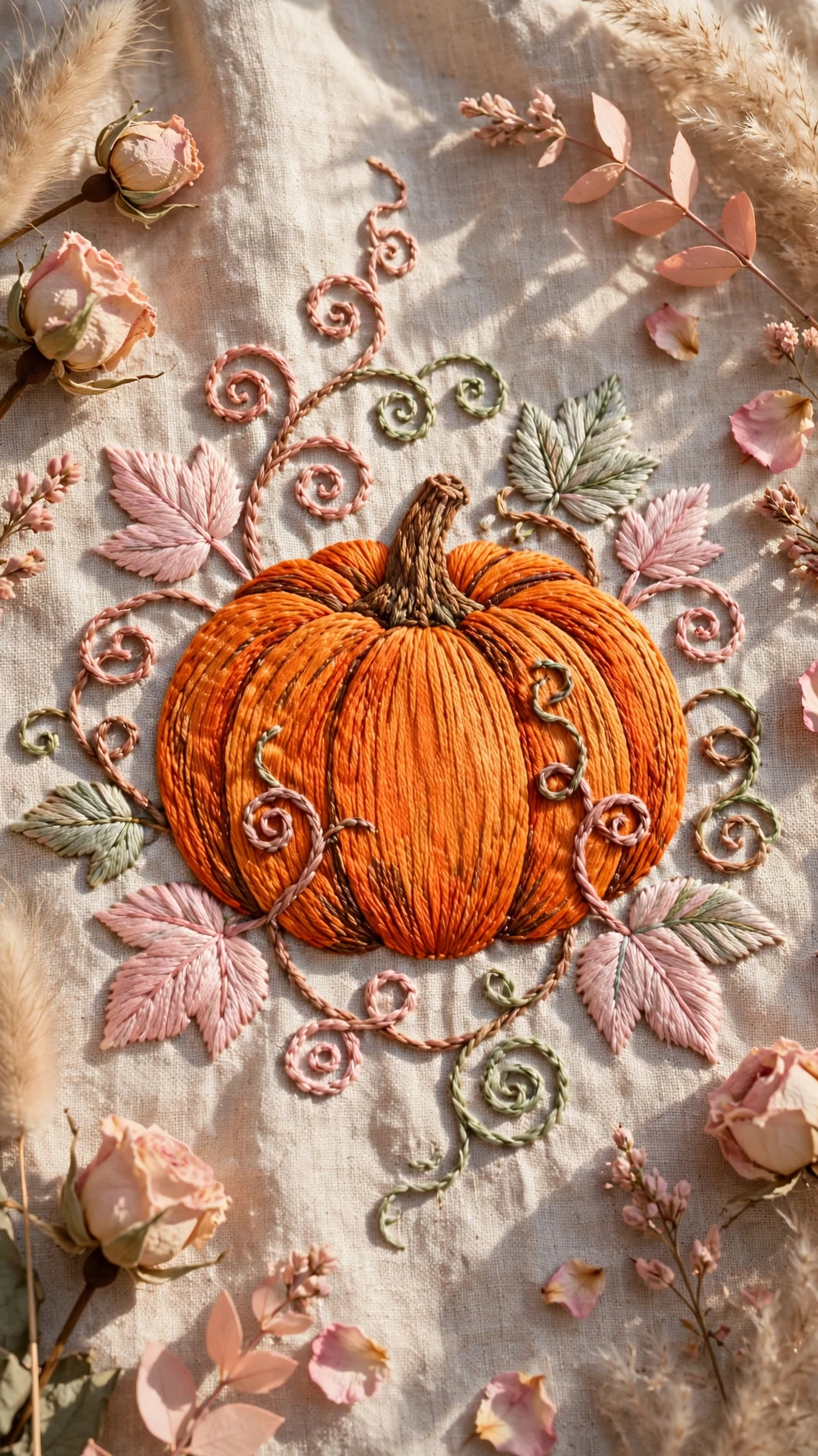 Autumn pumpkin embroidery idea for beginners