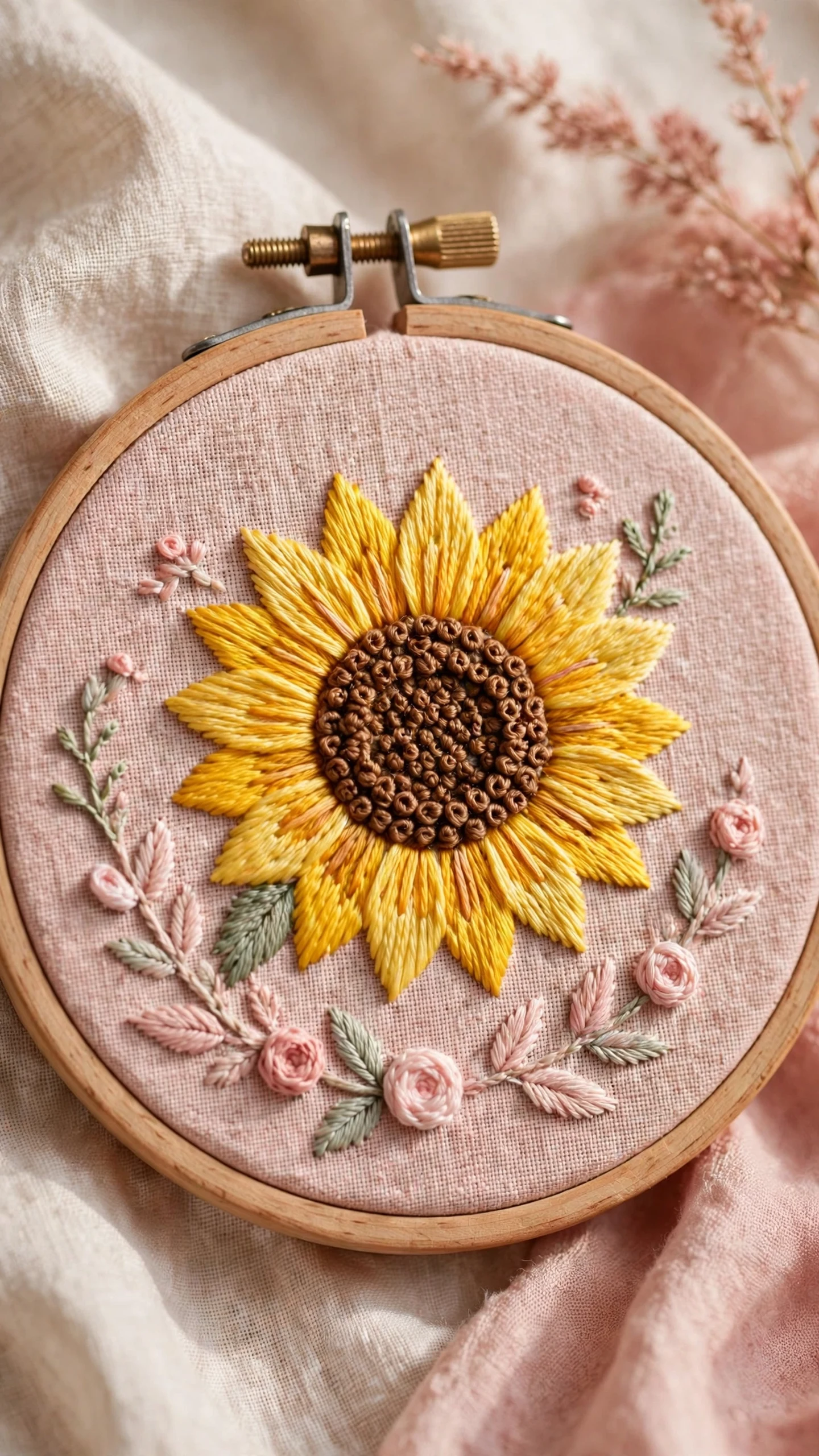 Happy sunflower embroidery idea for beginners