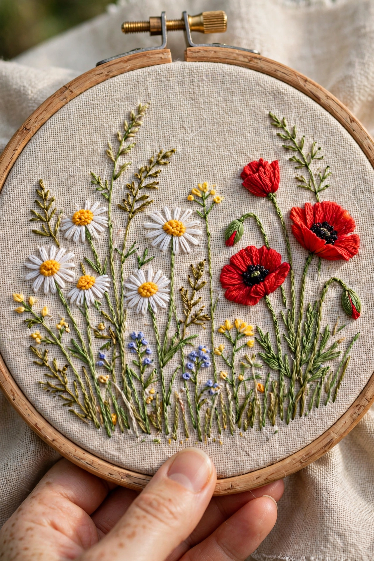 Wildflower meadow embroidery idea for beginners