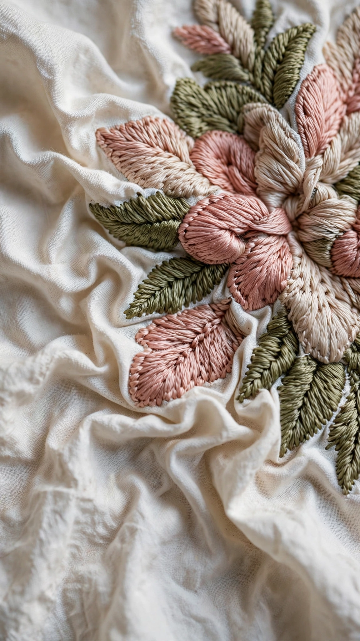 Dense satin stitch embroidery buckling and rippling thin cotton fabric